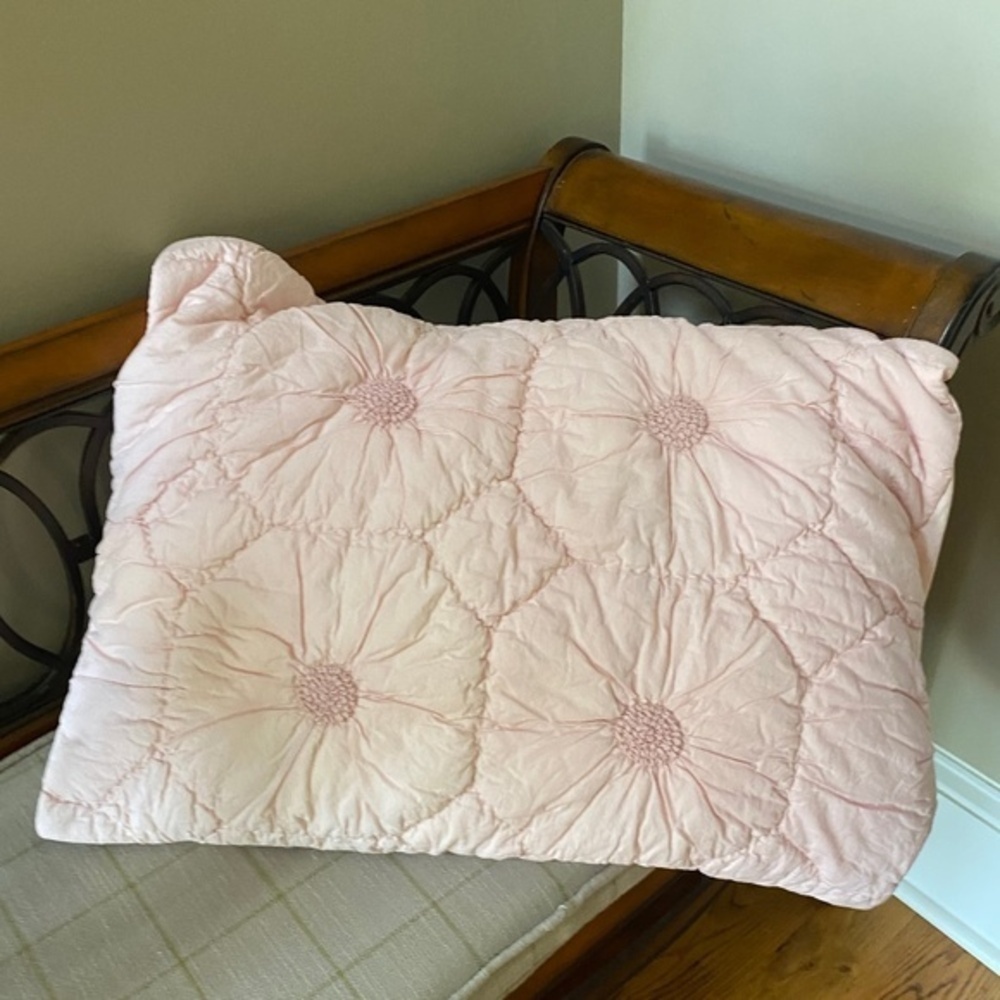 Anthropologie Pink Embroidered Standard Sham